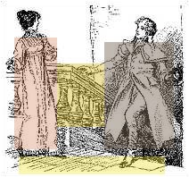 Illustration du roman : Catherine, surprise par l'arrivée impromptue d'Henry, débouchant des escaliers de Northanger Abbey Illustration du roman : Catherine, surprise par l'arrivée impromptue d'Henry, débouchant des escaliers de Northanger Abbey