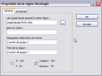 Renseigner l'URL et le titre de la zone cliquable Renseigner l'URL et le titre de la zone cliquable