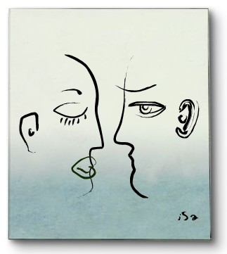 Two lovers teaching each other how to kiss